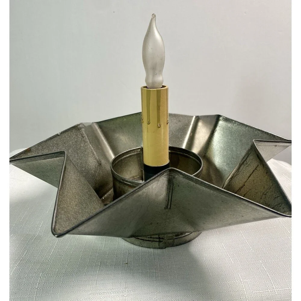 Vintage Tin Star Lamp Prim Cottagecore Decor Electric Light Works